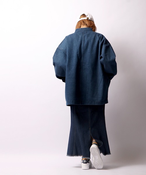 FREE GATE（フリーゲート）の「FREE GATE ビッグシルエット スラブデニム ノーカラー カバーオール（カバーオール・メンズ・ブルー/ネイビー/ブルー系その他・S/LL/L/M）」の20枚目の写真