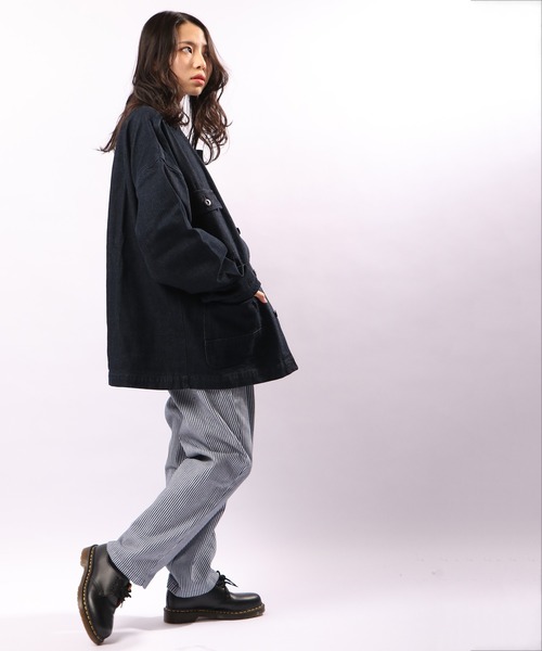 FREE GATE（フリーゲート）の「FREE GATE ビッグシルエット スラブデニム ノーカラー カバーオール（カバーオール・メンズ・ブルー/ネイビー/ブルー系その他・S/LL/L/M）」の15枚目の写真