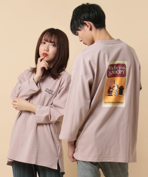 PEANUTS(ピーナッツ)の「【PEANUTS/ピーナッツ】スヌーピー バックプリント オーバーサイズ ユニセックス 八分袖Tシャツ/ロンT(Tシャツ/カットソー・メンズ・オフホワイト/グリーン/チャコールグレー/パープル・XL/M/L)」の1枚目の写真