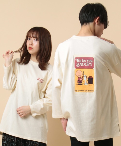 PEANUTS(ピーナッツ)の「【PEANUTS/ピーナッツ】スヌーピー バックプリント オーバーサイズ ユニセックス 八分袖Tシャツ/ロンT(Tシャツ/カットソー・メンズ・オフホワイト/グリーン/チャコールグレー/パープル・XL/M/L)」の2枚目の写真