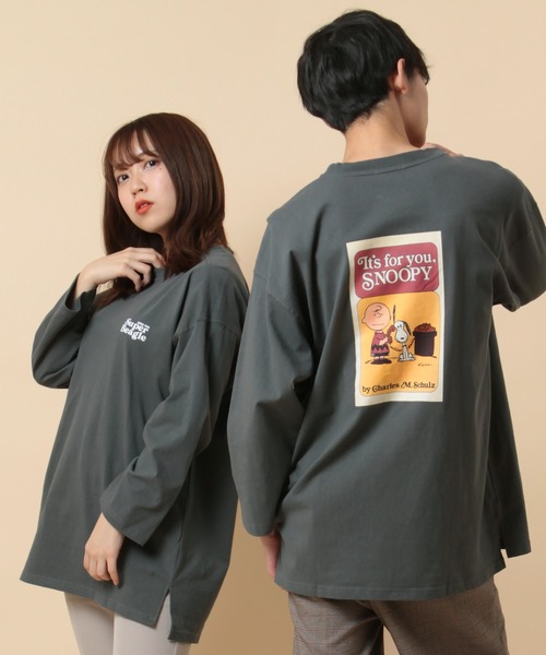 PEANUTS(ピーナッツ)の「【PEANUTS/ピーナッツ】スヌーピー バックプリント オーバーサイズ ユニセックス 八分袖Tシャツ/ロンT(Tシャツ/カットソー・メンズ・オフホワイト/グリーン/チャコールグレー/パープル・XL/M/L)」の3枚目の写真