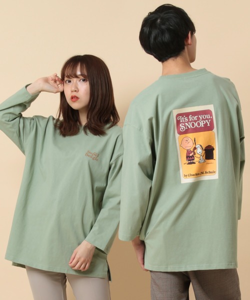 PEANUTS(ピーナッツ)の「【PEANUTS/ピーナッツ】スヌーピー バックプリント オーバーサイズ ユニセックス 八分袖Tシャツ/ロンT(Tシャツ/カットソー・メンズ・オフホワイト/グリーン/チャコールグレー/パープル・XL/M/L)」の4枚目の写真