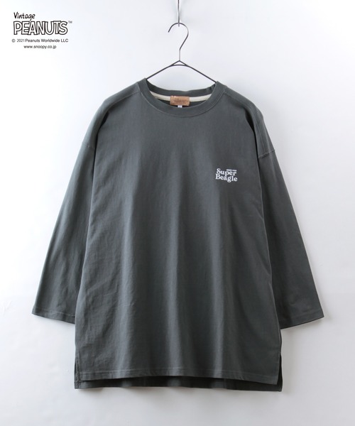 PEANUTS(ピーナッツ)の「【PEANUTS/ピーナッツ】スヌーピー バックプリント オーバーサイズ ユニセックス 八分袖Tシャツ/ロンT(Tシャツ/カットソー・メンズ・オフホワイト/グリーン/チャコールグレー/パープル・XL/M/L)」の7枚目の写真