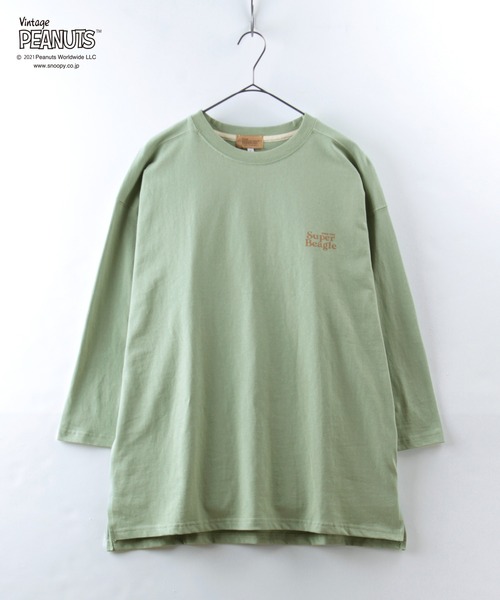PEANUTS(ピーナッツ)の「【PEANUTS/ピーナッツ】スヌーピー バックプリント オーバーサイズ ユニセックス 八分袖Tシャツ/ロンT(Tシャツ/カットソー・メンズ・オフホワイト/グリーン/チャコールグレー/パープル・XL/M/L)」の9枚目の写真
