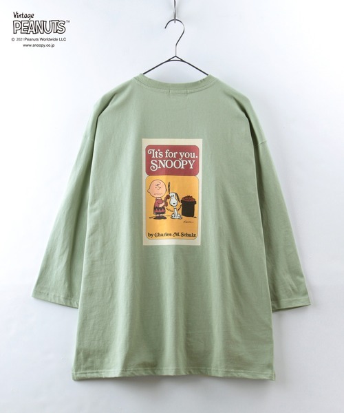 PEANUTS(ピーナッツ)の「【PEANUTS/ピーナッツ】スヌーピー バックプリント オーバーサイズ ユニセックス 八分袖Tシャツ/ロンT(Tシャツ/カットソー・メンズ・オフホワイト/グリーン/チャコールグレー/パープル・XL/M/L)」の10枚目の写真