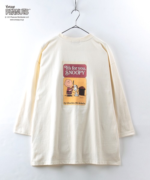 PEANUTS(ピーナッツ)の「【PEANUTS/ピーナッツ】スヌーピー バックプリント オーバーサイズ ユニセックス 八分袖Tシャツ/ロンT(Tシャツ/カットソー・メンズ・オフホワイト/グリーン/チャコールグレー/パープル・XL/M/L)」の6枚目の写真