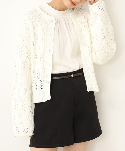 one after another NICE CLAUP（ワンアフターアナザーナイスクラップ）の「すかしあみカーディガン（カーディガン/ボレロ・レディース・ブラック/ベージュ/イエロー/アイボリー・FREE）」の2枚目の写真
