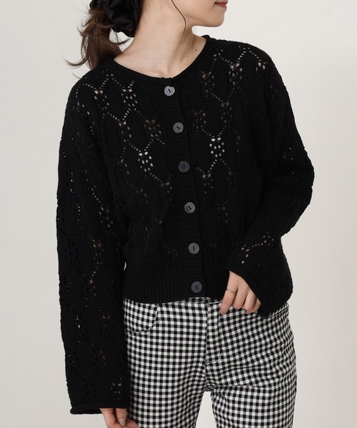 one after another NICE CLAUP（ワンアフターアナザーナイスクラップ）の「すかしあみカーディガン（カーディガン/ボレロ・レディース・ブラック/ベージュ/イエロー/アイボリー・FREE）」の3枚目の写真
