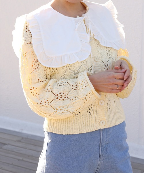 one after another NICE CLAUP（ワンアフターアナザーナイスクラップ）の「すかしあみカーディガン（カーディガン/ボレロ・レディース・ブラック/ベージュ/イエロー/アイボリー・FREE）」の15枚目の写真