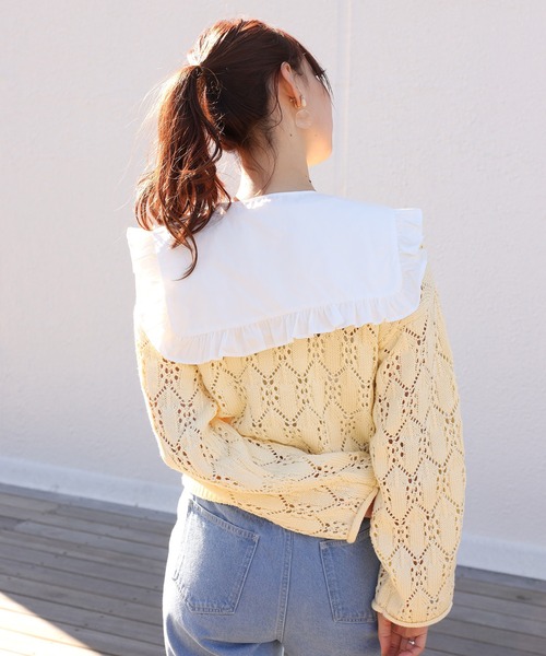 one after another NICE CLAUP（ワンアフターアナザーナイスクラップ）の「すかしあみカーディガン（カーディガン/ボレロ・レディース・ブラック/ベージュ/イエロー/アイボリー・FREE）」の16枚目の写真