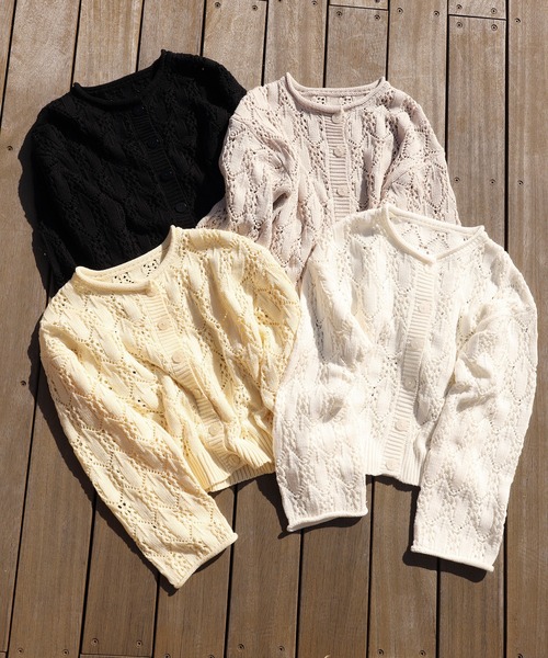 one after another NICE CLAUP（ワンアフターアナザーナイスクラップ）の「すかしあみカーディガン（カーディガン/ボレロ・レディース・ブラック/ベージュ/イエロー/アイボリー・FREE）」の11枚目の写真