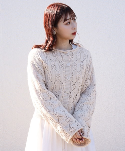 one after another NICE CLAUP（ワンアフターアナザーナイスクラップ）の「すかしあみカーディガン（カーディガン/ボレロ・レディース・ブラック/ベージュ/イエロー/アイボリー・FREE）」の9枚目の写真