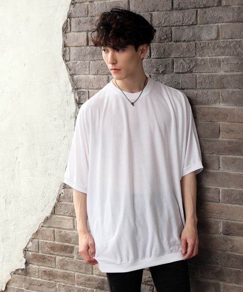 TopIsm（トップイズム）の「ドルマンスリーブ無地 半袖カットソー（Tシャツ/カットソー・メンズ・ホワイト/チャコールグレー/ブラック/ベージュ/ブラウン・M/L）」の2枚目の写真