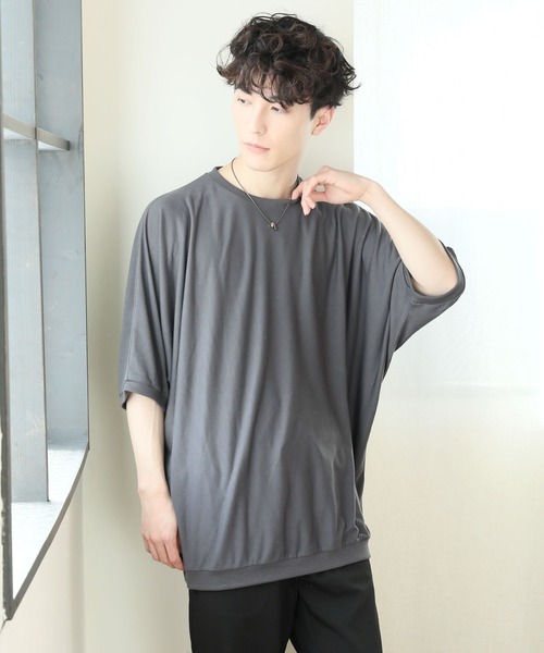 TopIsm（トップイズム）の「ドルマンスリーブ無地 半袖カットソー（Tシャツ/カットソー・メンズ・ホワイト/チャコールグレー/ブラック/ベージュ/ブラウン・M/L）」の4枚目の写真