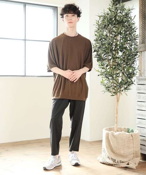 TopIsm（トップイズム）の「ドルマンスリーブ無地 半袖カットソー（Tシャツ/カットソー・メンズ・ホワイト/チャコールグレー/ブラック/ベージュ/ブラウン・M/L）」の9枚目の写真