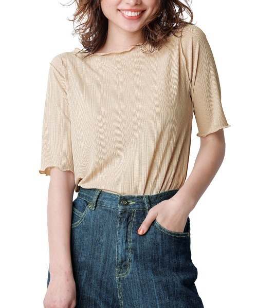 RANAN（ラナン）の「シアーリブプルオーバー（Tシャツ/カットソー・レディース・グレー/ブラック/ベージュ・3L/LL/L/M）」の3枚目の写真
