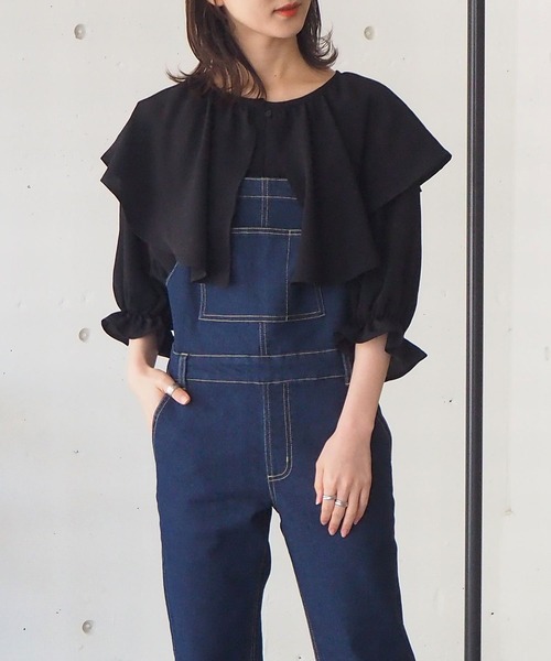 tiptop（ティップトップ）の「2021SS ラッフルブラウスチュニック（シャツ/ブラウス・レディース・ブラック/オフホワイト/A/B・FREE）」の2枚目の写真