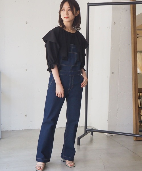 tiptop（ティップトップ）の「2021SS ラッフルブラウスチュニック（シャツ/ブラウス・レディース・ブラック/オフホワイト/A/B・FREE）」の5枚目の写真