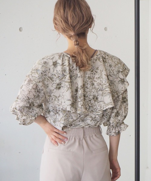 tiptop（ティップトップ）の「2021SS ラッフルブラウスチュニック（シャツ/ブラウス・レディース・ブラック/オフホワイト/A/B・FREE）」の10枚目の写真