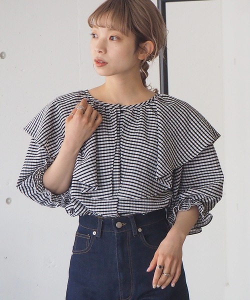 tiptop（ティップトップ）の「2021SS ラッフルブラウスチュニック（シャツ/ブラウス・レディース・ブラック/オフホワイト/A/B・FREE）」の15枚目の写真