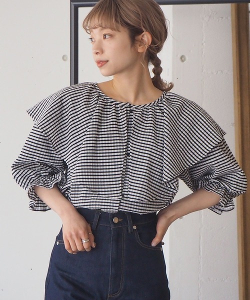 tiptop（ティップトップ）の「2021SS ラッフルブラウスチュニック（シャツ/ブラウス・レディース・ブラック/オフホワイト/A/B・FREE）」の20枚目の写真