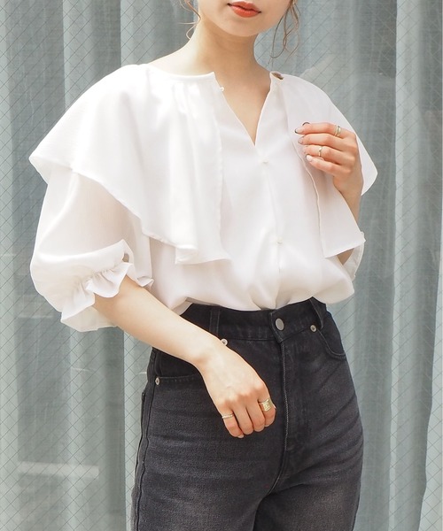 tiptop（ティップトップ）の「2021SS ラッフルブラウスチュニック（シャツ/ブラウス・レディース・ブラック/オフホワイト/A/B・FREE）」の21枚目の写真