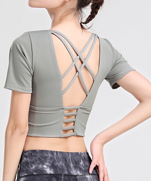 HYSSHOP（エイチワイエスショップ）の「スクエアネックバッククロスフィットネスヨガブラトップ[トレーニングウェア/ジムウェア/ピラティスウェア]（スポーツブラ・レディース・ブルー/ミント/ブラック/グレー・LL/L/M/S）」の3枚目の写真