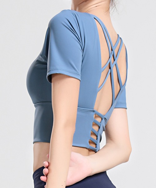 HYSSHOP（エイチワイエスショップ）の「スクエアネックバッククロスフィットネスヨガブラトップ[トレーニングウェア/ジムウェア/ピラティスウェア]（スポーツブラ・レディース・ブルー/ミント/ブラック/グレー・LL/L/M/S）」の14枚目の写真