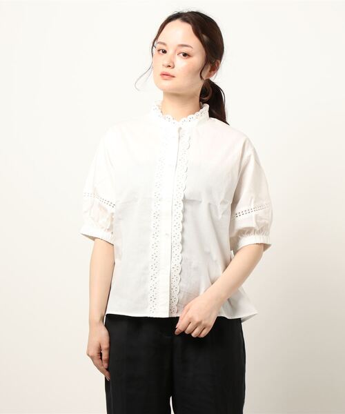 ehka sopo(エヘカソポ)の「綿レーススタンド衿ブラウス(シャツ/ブラウス・レディース・ブラック/オフホワイト/キナリ・フリ-)」の2枚目の写真