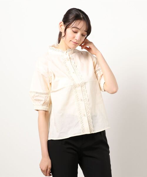 ehka sopo(エヘカソポ)の「綿レーススタンド衿ブラウス(シャツ/ブラウス・レディース・ブラック/オフホワイト/キナリ・フリ-)」の6枚目の写真