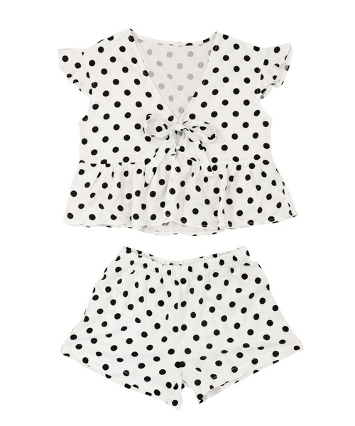 OSYAREVO（オシャレボ）の「ドット柄 ギャザーフリル ルームウェア（ルームウェア/パジャマ・レディース・ホワイト/ブラック/イエロー・MEDIUM）」の6枚目の写真