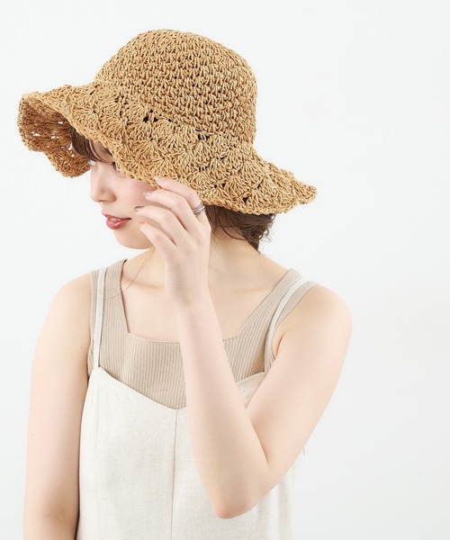 natural couture（ナチュラルクチュール）の「クロシェつば広ハット（ハット・レディース・ベージュ/アイボリー・FREE）」の4枚目の写真