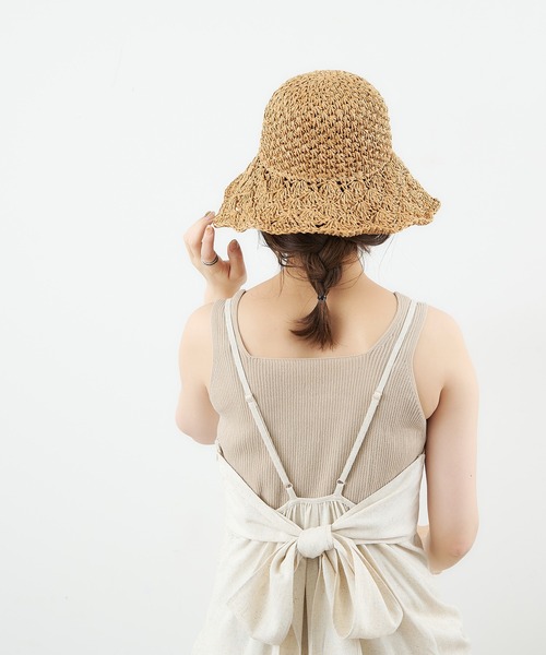 natural couture（ナチュラルクチュール）の「クロシェつば広ハット（ハット・レディース・ベージュ/アイボリー・FREE）」の6枚目の写真