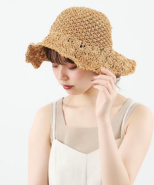 natural couture（ナチュラルクチュール）の「クロシェつば広ハット（ハット・レディース・ベージュ/アイボリー・FREE）」の3枚目の写真