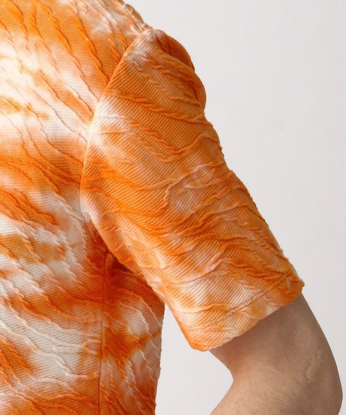 HIDEAWAYS NICOLE(ハイダウェイニコル)の「ウェーブ柄膨れジャカードTシャツ(Tシャツ/カットソー・メンズ・ホワイト/ネイビー/オレンジ/ブラック・MEDIUM/X-LARGE/LARGE)」の7枚目の写真