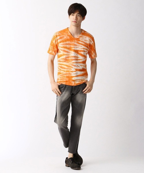 HIDEAWAYS NICOLE(ハイダウェイニコル)の「ウェーブ柄膨れジャカードTシャツ(Tシャツ/カットソー・メンズ・ホワイト/ネイビー/オレンジ/ブラック・MEDIUM/X-LARGE/LARGE)」の15枚目の写真