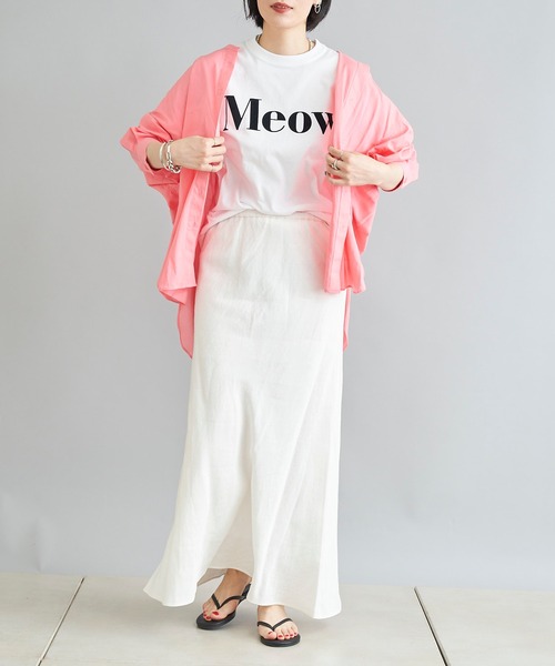 DouDou（ドゥドゥ）の「【WEB限定】Meow フロッキープリントT（Tシャツ/カットソー・レディース・チャコールグレー/オフホワイト/ブルー・FREE）」の6枚目の写真