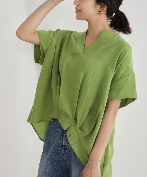 Bou Jeloud(ブージュルード)の「スキッパータックブラウス(シャツ/ブラウス・レディース・ネイビー/オフホワイト/グリーン/A・38)」の3枚目の写真