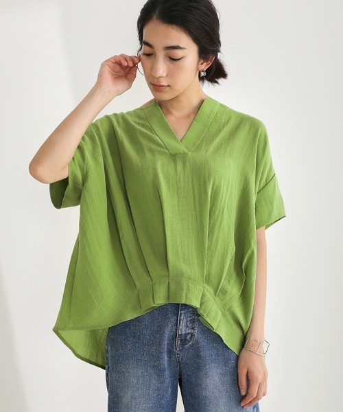 Bou Jeloud(ブージュルード)の「スキッパータックブラウス(シャツ/ブラウス・レディース・ネイビー/オフホワイト/グリーン/A・38)」の17枚目の写真