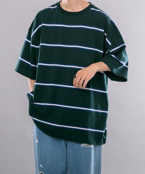 kutir(クティール)の「マルチボーダーTシャツ(Tシャツ/カットソー・メンズ・サックスブルー/イエロー/グリーン・MEDIUM/LARGE)」の2枚目の写真