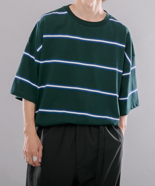 kutir(クティール)の「マルチボーダーTシャツ(Tシャツ/カットソー・メンズ・サックスブルー/イエロー/グリーン・MEDIUM/LARGE)」の11枚目の写真