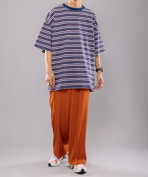 kutir(クティール)の「マルチボーダーTシャツ(Tシャツ/カットソー・メンズ・サックスブルー/イエロー/グリーン・MEDIUM/LARGE)」の9枚目の写真