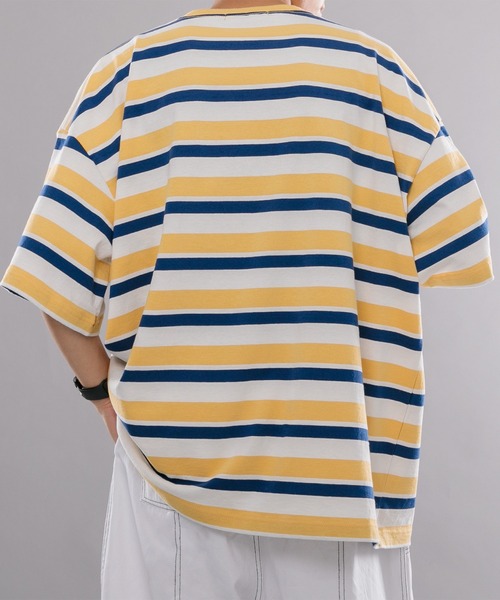 kutir(クティール)の「マルチボーダーTシャツ(Tシャツ/カットソー・メンズ・サックスブルー/イエロー/グリーン・MEDIUM/LARGE)」の13枚目の写真