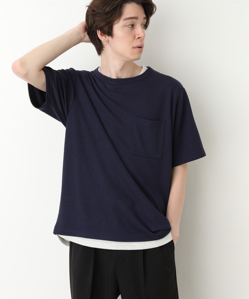 JUNRED（ジュンレッド）の「フェイクレイヤードTシャツ（Tシャツ/カットソー・メンズ・ベージュ/ネイビー/ブルー・LL/M/L）」の3枚目の写真