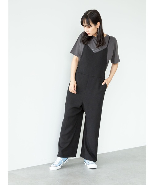 Green Parks(グリーンパークス)の「リラックスサロペット*(サロペット/オーバーオール・レディース・ブラック/ベージュ・FREE)」の3枚目の写真