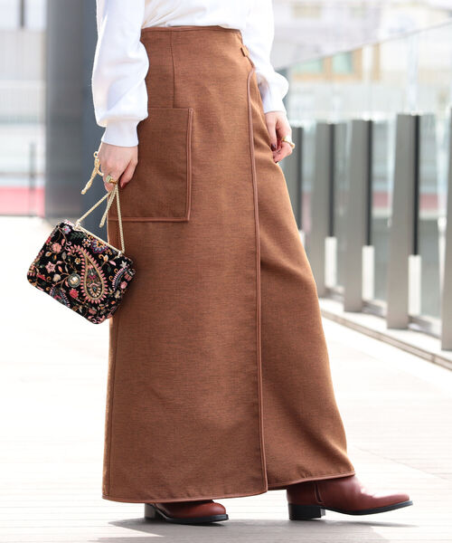 Ray BEAMS（レイビームス）の「Ray BEAMS / パイピング ラップ スカート（スカート・レディース・ブラウン/ベージュ・0/1）」の16枚目の写真