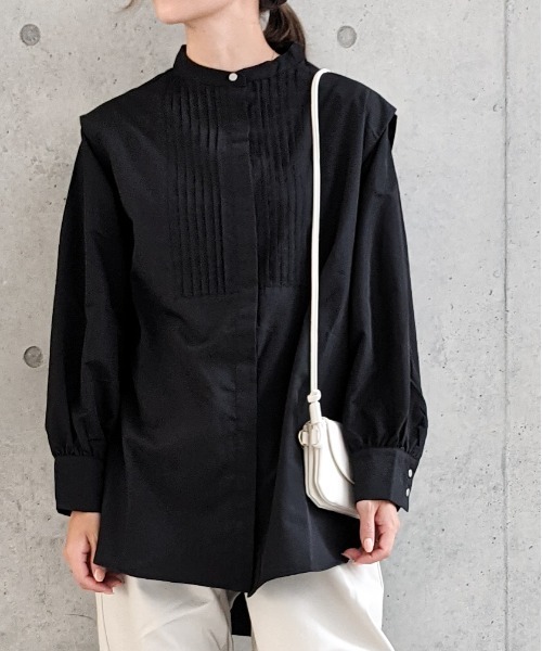 Per sist ence（パーシエンス）の「Per sist ence/パーシエンス　 T/Cツイル ピンタック入りチュニックシャツ（シャツ/ブラウス・レディース・ブラック/オフホワイト/グレイッシュベージュ・FREE）」の3枚目の写真