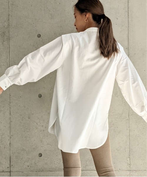 Per sist ence（パーシエンス）の「Per sist ence/パーシエンス　 T/Cツイル ピンタック入りチュニックシャツ（シャツ/ブラウス・レディース・ブラック/オフホワイト/グレイッシュベージュ・FREE）」の6枚目の写真