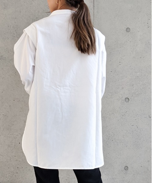 Per sist ence（パーシエンス）の「Per sist ence/パーシエンス　 T/Cツイル ピンタック入りチュニックシャツ（シャツ/ブラウス・レディース・ブラック/オフホワイト/グレイッシュベージュ・FREE）」の13枚目の写真