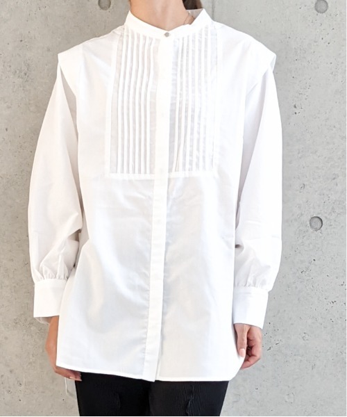 Per sist ence（パーシエンス）の「Per sist ence/パーシエンス　 T/Cツイル ピンタック入りチュニックシャツ（シャツ/ブラウス・レディース・ブラック/オフホワイト/グレイッシュベージュ・FREE）」の7枚目の写真